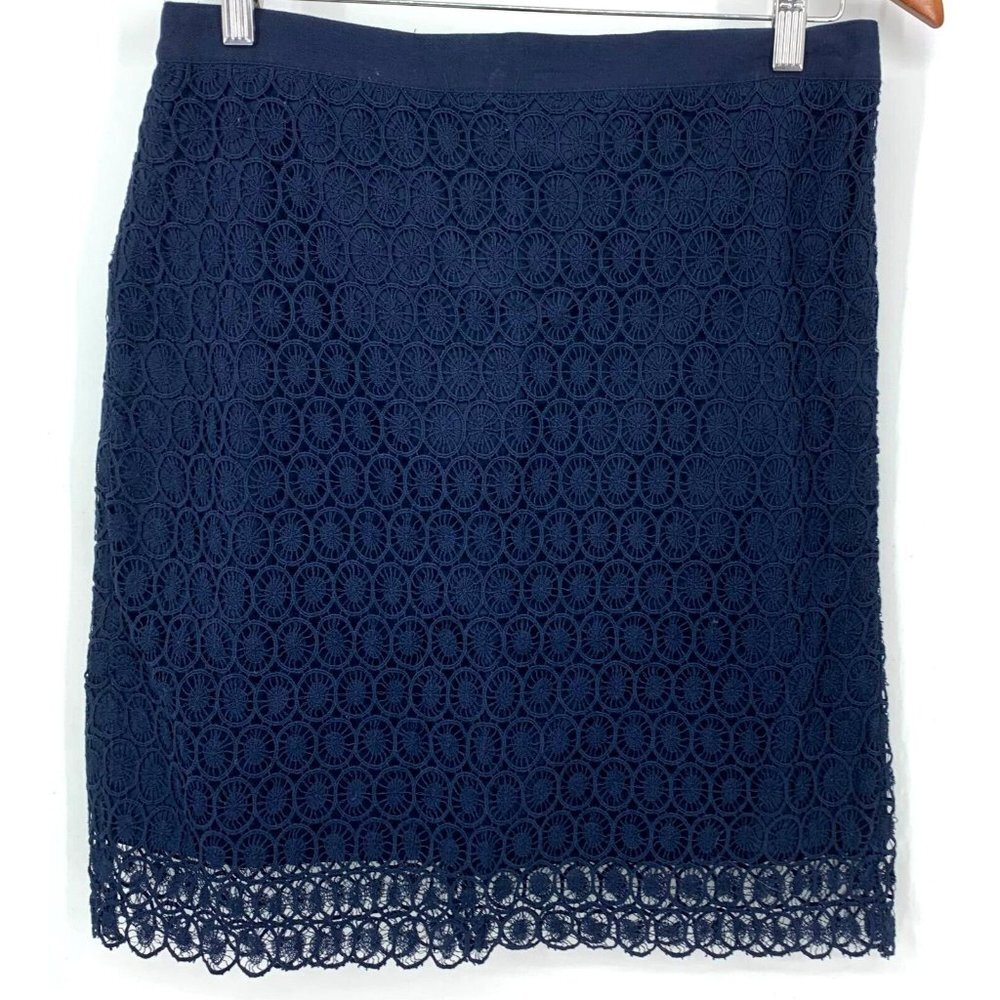Ann Taylor Loft Skirt Size 8 Blue Crochet Lace Lined Straight Career Women New